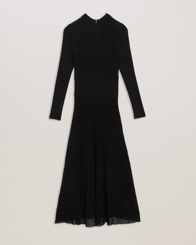 Sukienka Damskie Ted Baker Textured A-Line Midi Czarne Polska | PL-LHBWT7431
