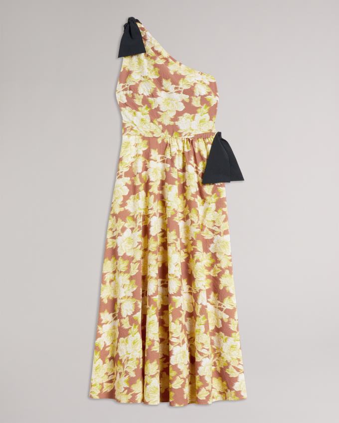 Sukienka Damskie Ted Baker Tie Detail One Shoulder Midi Brązowe Polska | PL-FVZIT5380