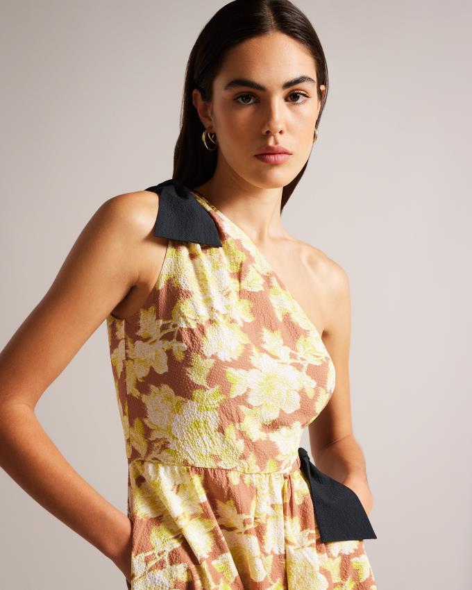 Sukienka Damskie Ted Baker Tie Detail One Shoulder Midi Brązowe Polska | PL-FVZIT5380