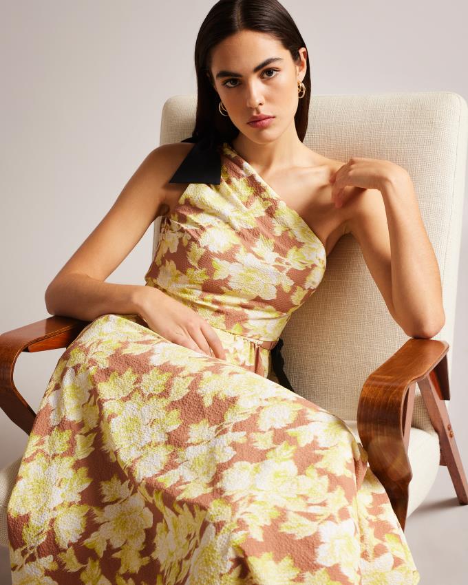 Sukienka Damskie Ted Baker Tie Detail One Shoulder Midi Brązowe Polska | PL-FVZIT5380