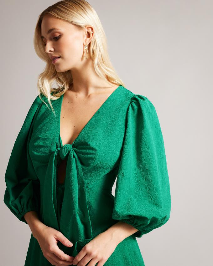 Sukienka Damskie Ted Baker Tie Front Mini With Balloon Sleeve Zielone Polska | PL-APCRG7108