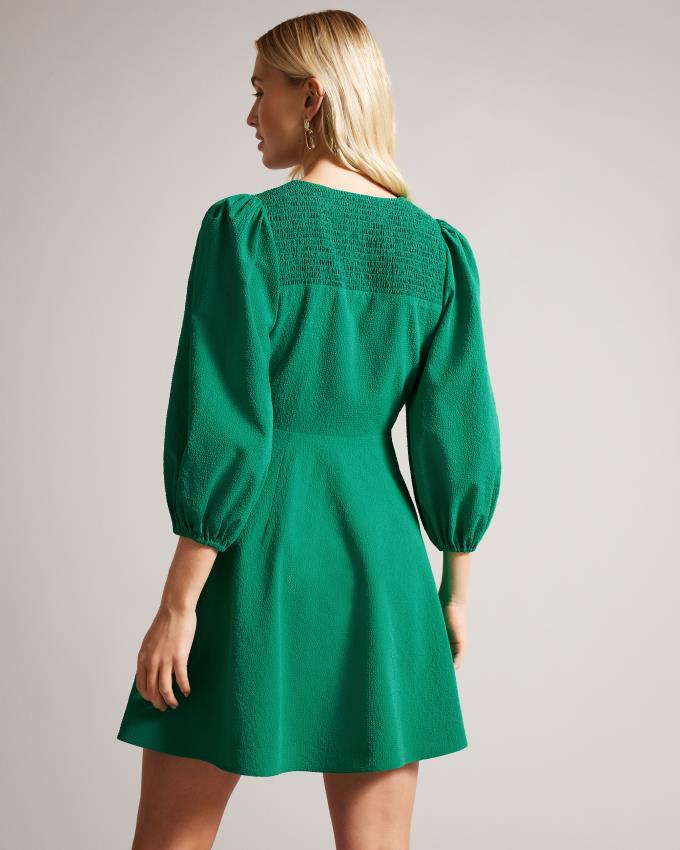Sukienka Damskie Ted Baker Tie Front Mini With Balloon Sleeve Zielone Polska | PL-APCRG7108
