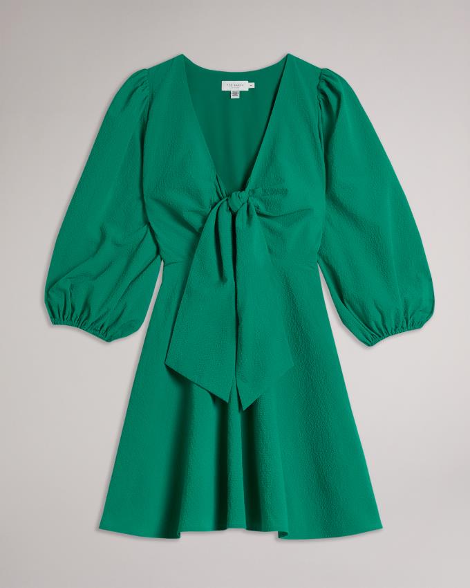 Sukienka Damskie Ted Baker Tie Front Mini With Balloon Sleeve Zielone Polska | PL-APCRG7108