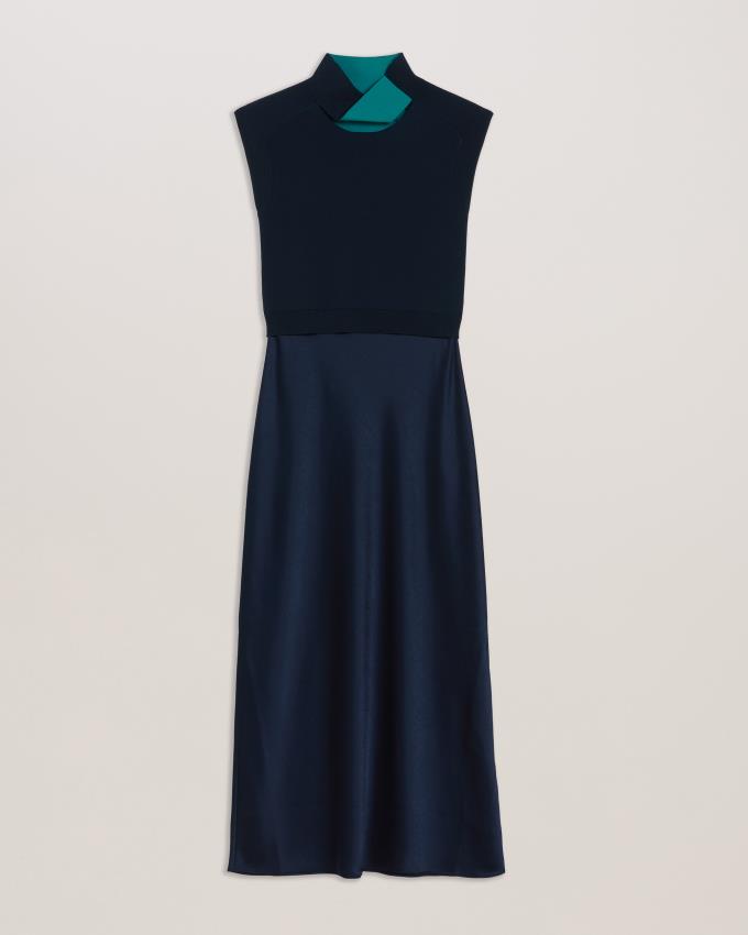 Sukienka Damskie Ted Baker Twist Neck Midi With Satin Granatowe Polska | PL-PYLGK6452