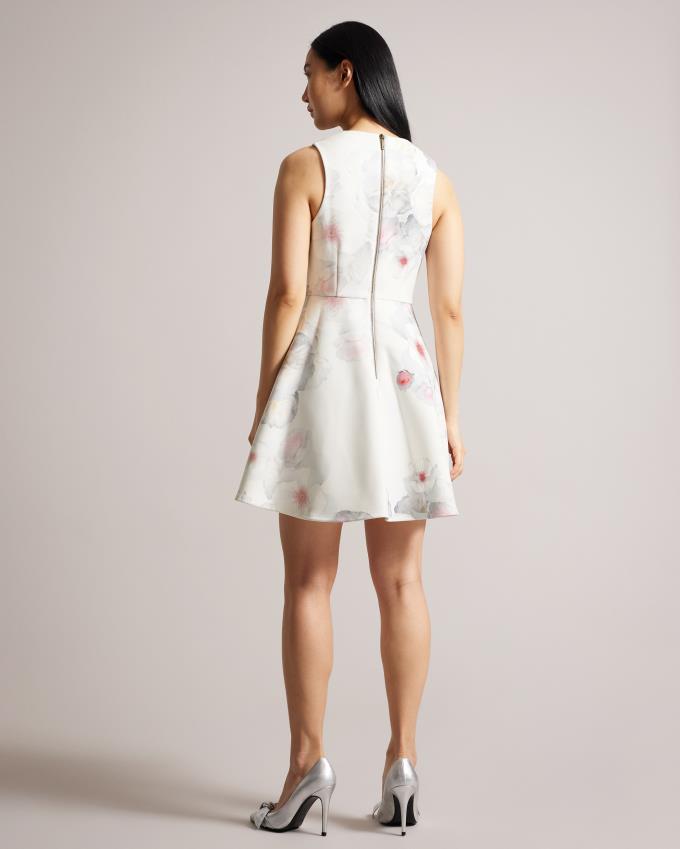 Sukienka Damskie Ted Baker V-Neck Printed Skater Beżowe Polska | PL-MUYWO0623
