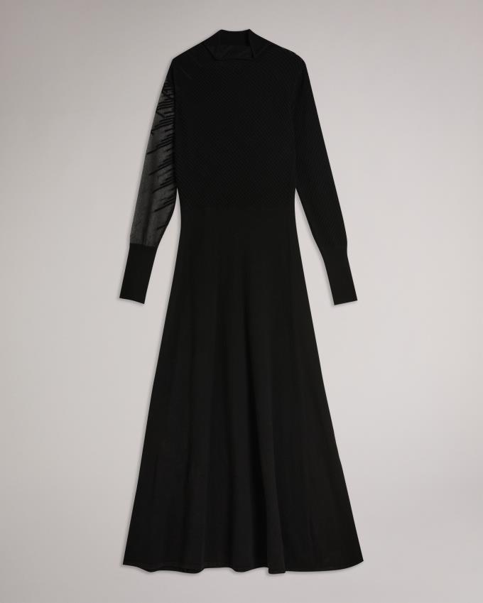 Sukienka Damskie Ted Baker Wool Blend Devoré Stripe Maxi Czarne Polska | PL-PWEZB2987
