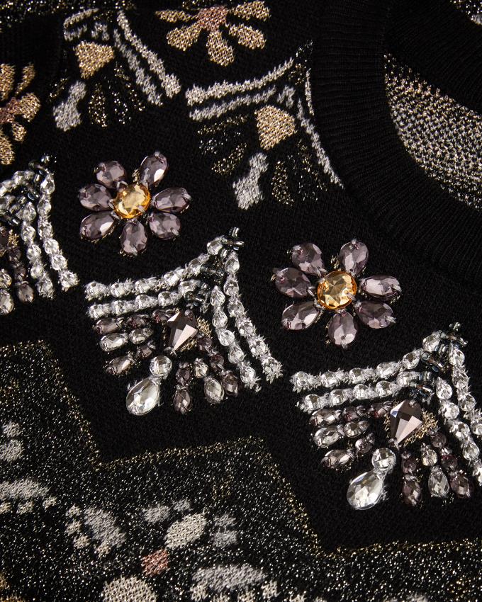 Sweter Damskie Ted Baker Crystal Embellished Fair Isle Czarne Polska | PL-DISGV5629