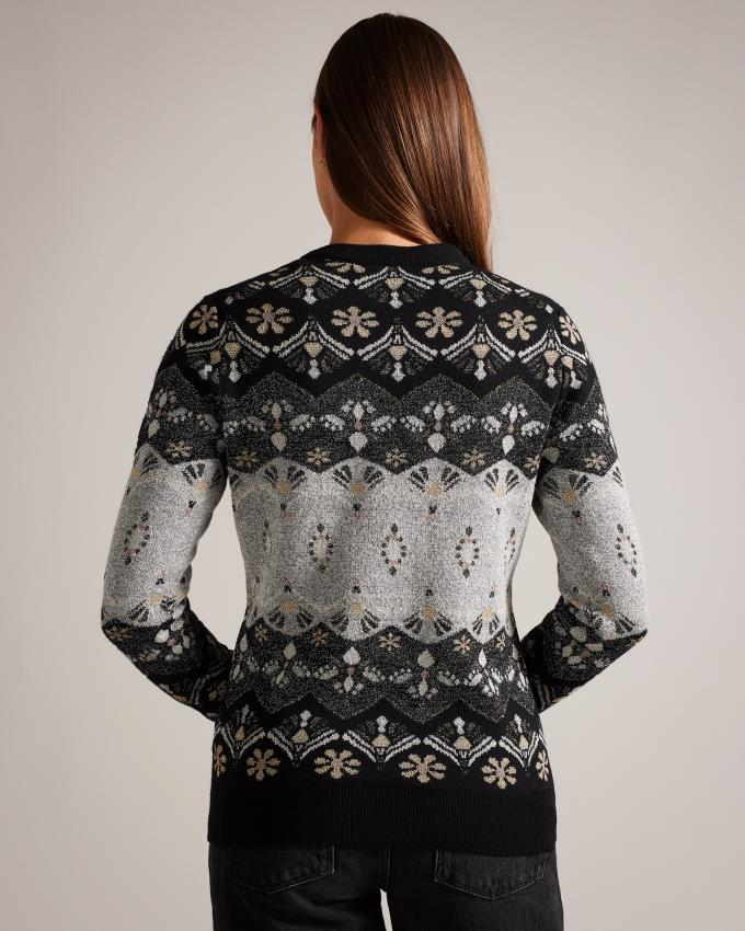 Sweter Damskie Ted Baker Crystal Embellished Fair Isle Czarne Polska | PL-DISGV5629