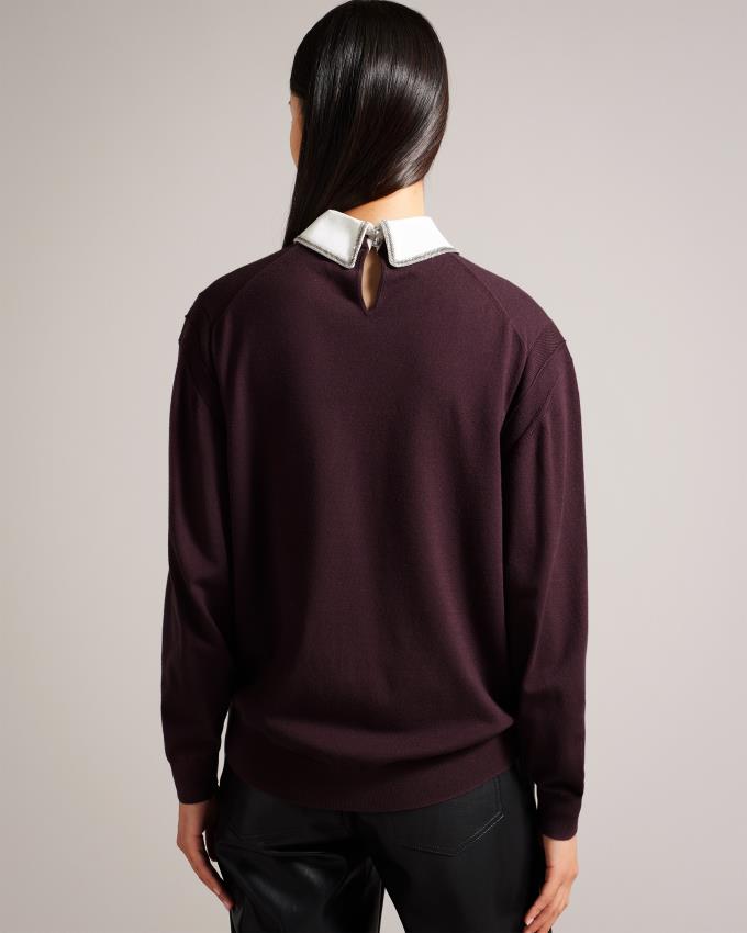 Sweter Damskie Ted Baker Mockable With Embellished Collar Ciemny Brązowe Polska | PL-ELOJC3750