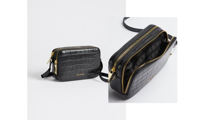 Torba Crossbody Damskie Ted Baker Croc Effect Mini Camera Czarne Polska | PL-PXSTV9450