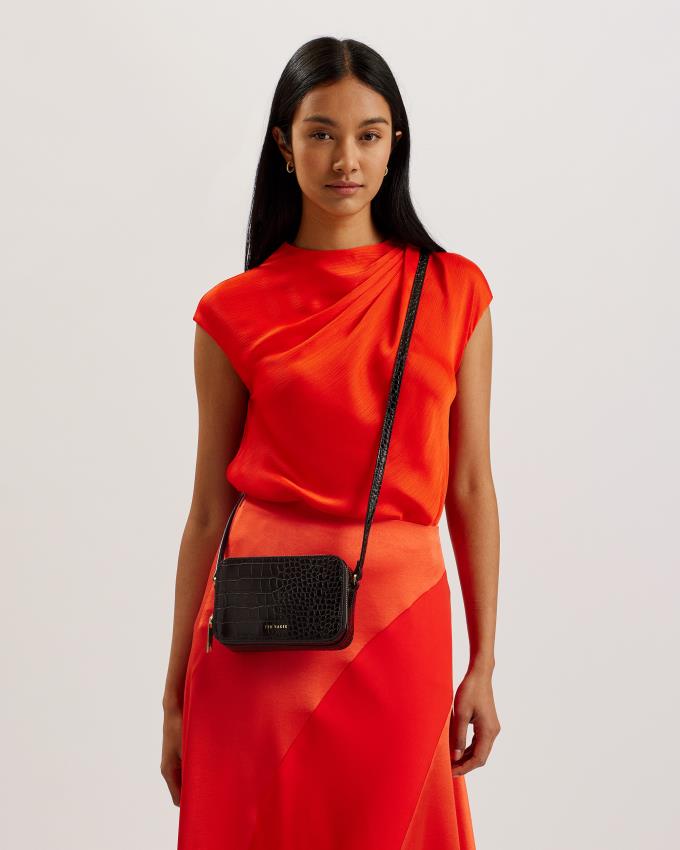 Torba Crossbody Damskie Ted Baker Croc Effect Mini Camera Czarne Polska | PL-PXSTV9450
