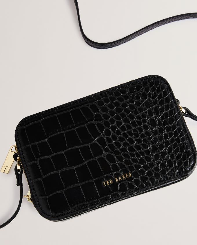 Torba Crossbody Damskie Ted Baker Croc Effect Mini Camera Czarne Polska | PL-PXSTV9450