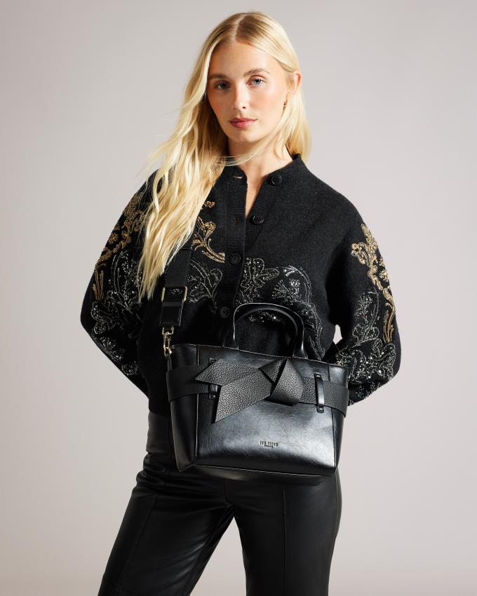 Torba Crossbody Damskie Ted Baker Faux Leather Bow Czarne Polska | PL-LMHBW0168