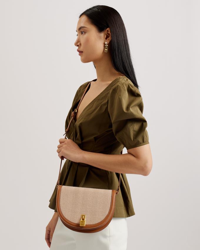 Torba Crossbody Damskie Ted Baker Padlock Canvas Saddle Brązowe Polska | PL-NBREG8916