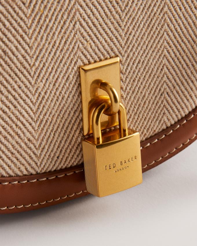 Torba Crossbody Damskie Ted Baker Padlock Canvas Saddle Brązowe Polska | PL-NBREG8916