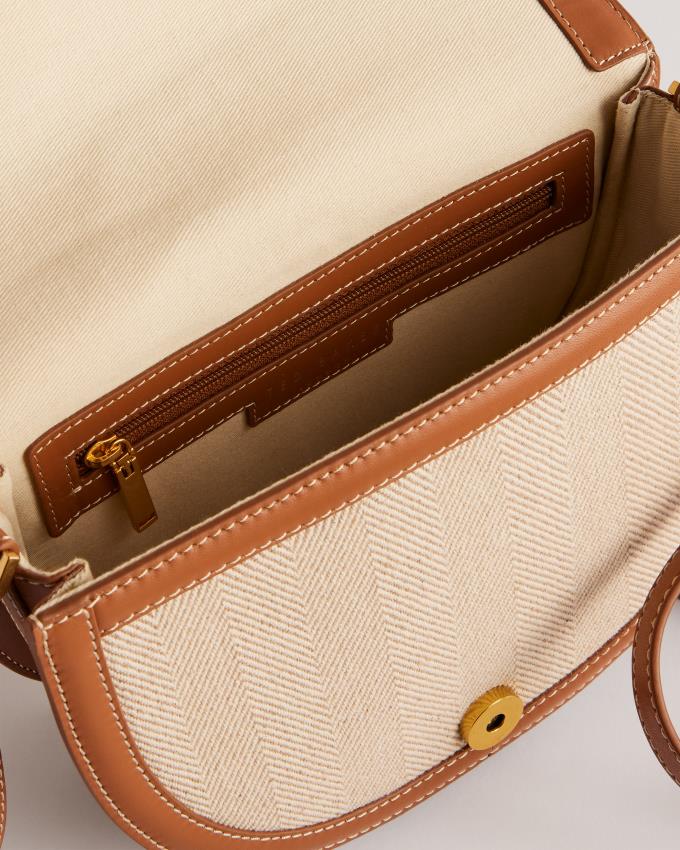 Torba Crossbody Damskie Ted Baker Padlock Canvas Saddle Brązowe Polska | PL-NBREG8916