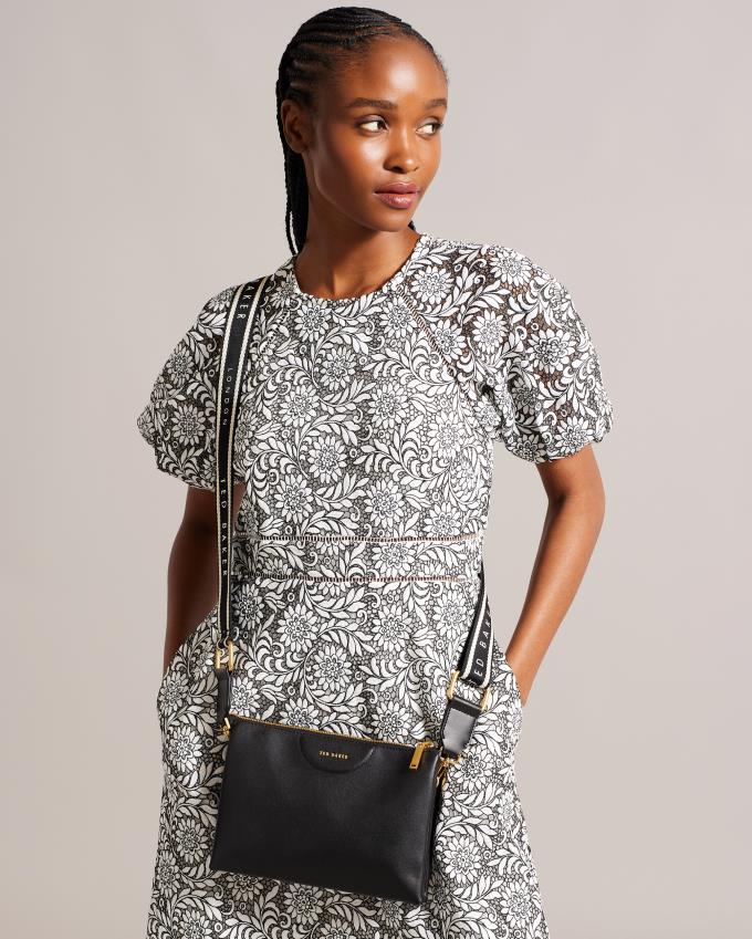 Torba Crossbody Damskie Ted Baker Webbing Leather Czarne Polska | PL-WGIAK2716