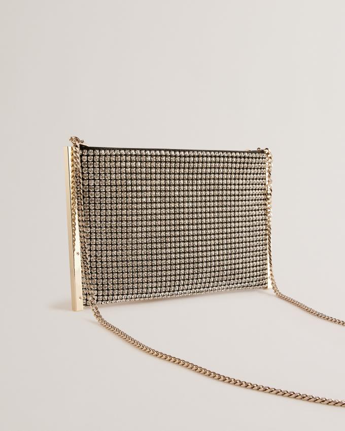 Torba na Ramię Damskie Ted Baker Crystal Embellished Srebrne Polska | PL-RUBFI8460