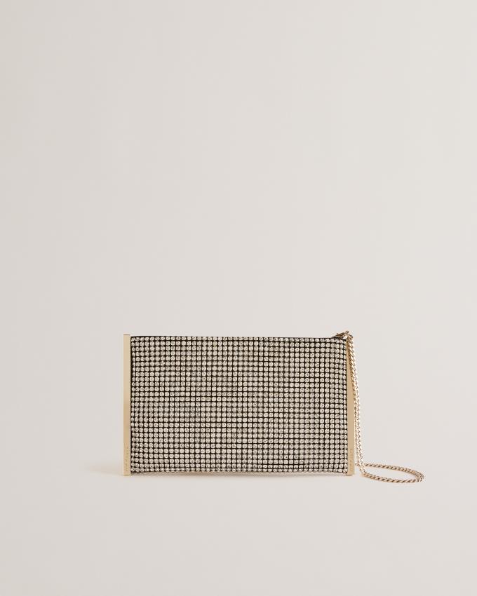 Torba na Ramię Damskie Ted Baker Crystal Embellished Srebrne Polska | PL-RUBFI8460