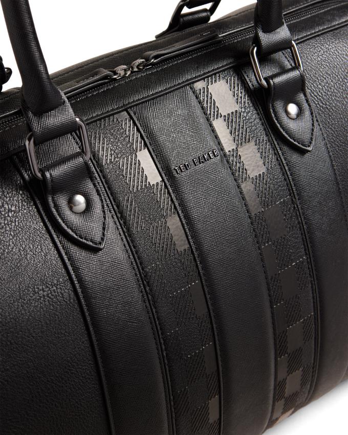Torby Męskie Ted Baker House Check PU Holdall Czarne Polska | PL-NDIZF7140