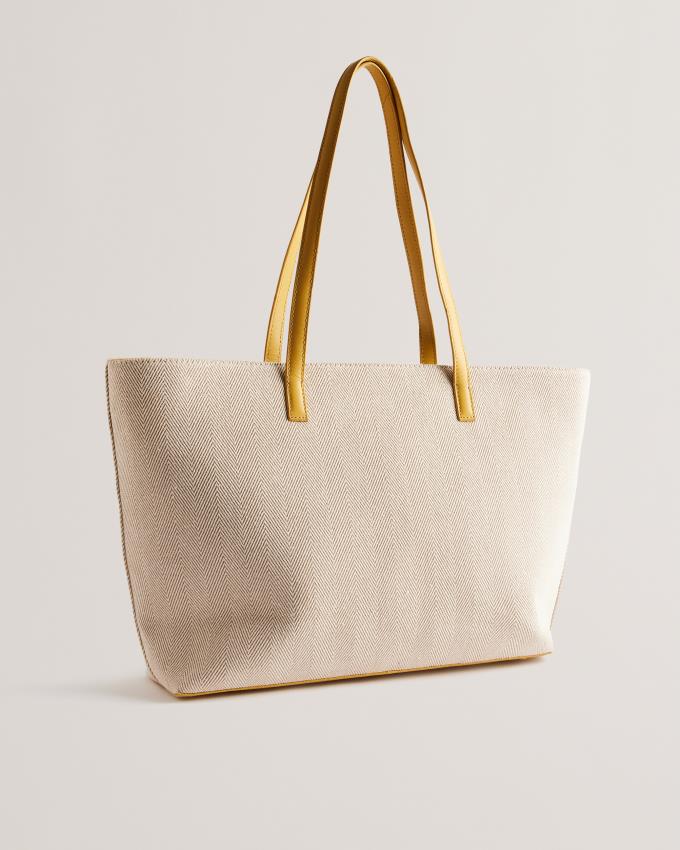 Torby Tote Damskie Ted Baker Leather Trim Canvas Musztardowe Polska | PL-SNHXU9036