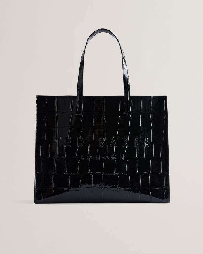 Torby Tote Damskie Ted Baker Mock Croc Icon Czarne Polska | PL-ECYZX8961