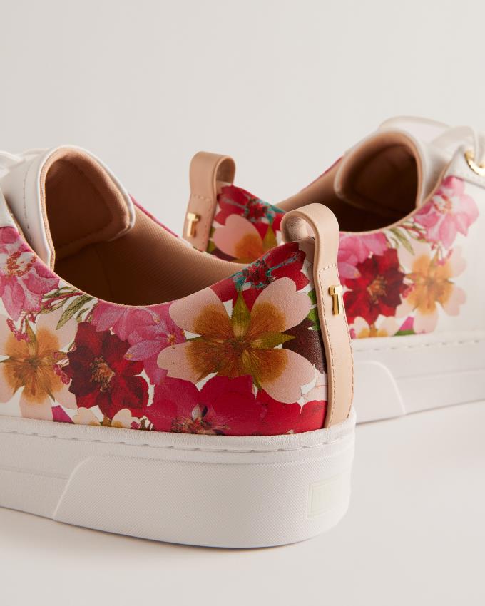 Trampki Damskie Ted Baker Floral Detail Leather Białe Polska | PL-YWICN7963