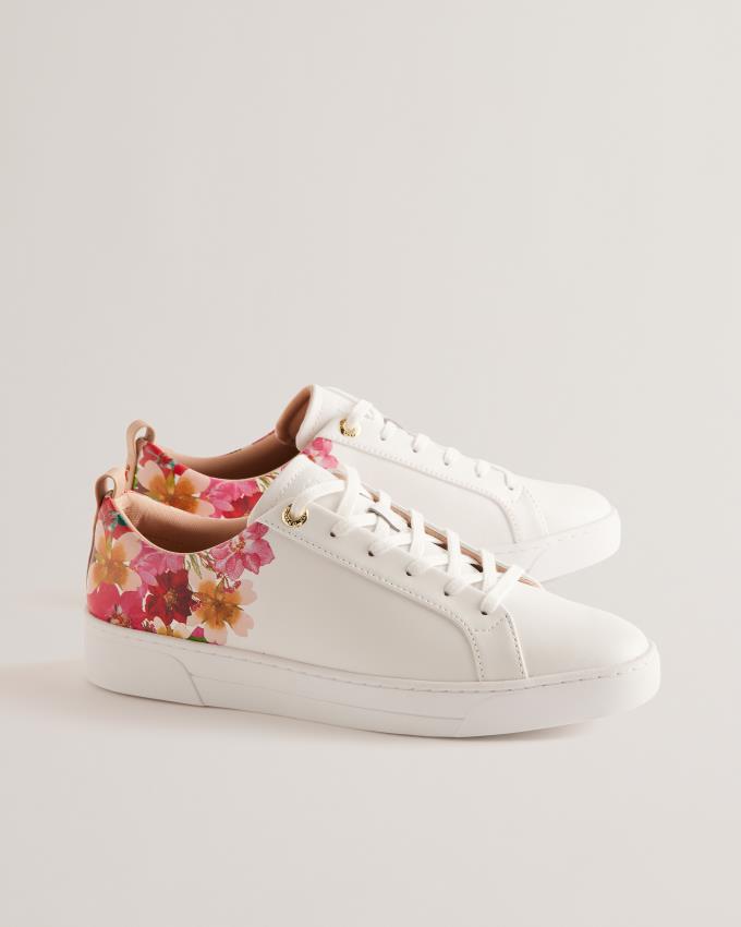 Trampki Damskie Ted Baker Floral Detail Leather Białe Polska | PL-YWICN7963