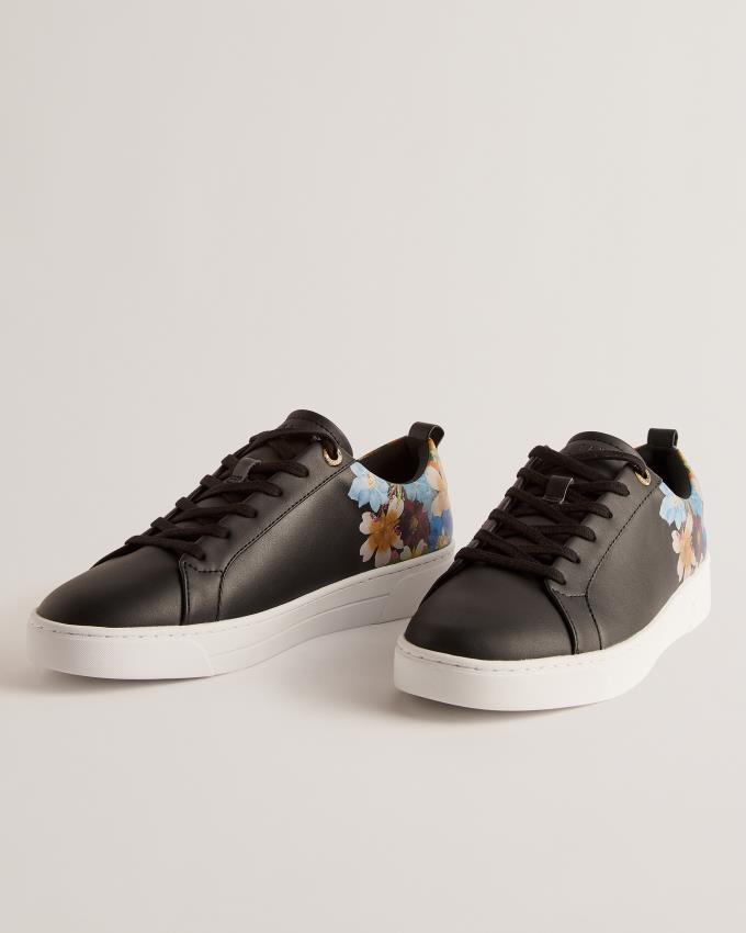 Trampki Damskie Ted Baker Floral Print Cupsole Czarne Polska | PL-TMVHA6218