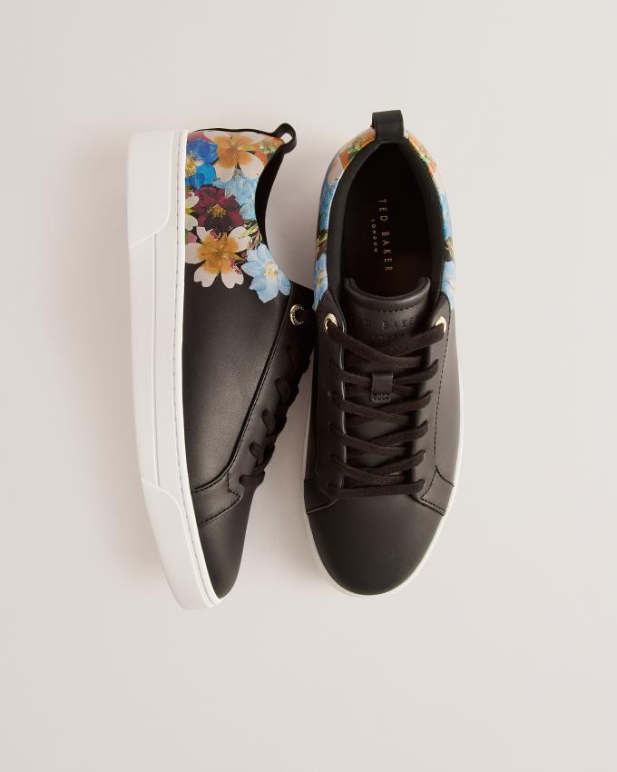 Trampki Damskie Ted Baker Floral Print Cupsole Czarne Polska | PL-TMVHA6218