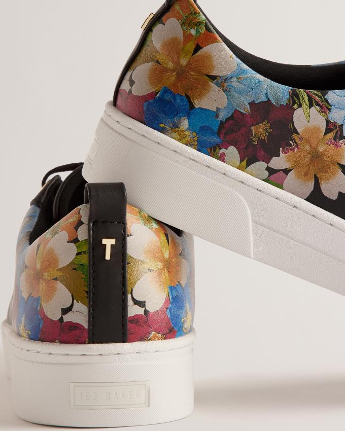 Trampki Damskie Ted Baker Floral Print Cupsole Czarne Polska | PL-TMVHA6218