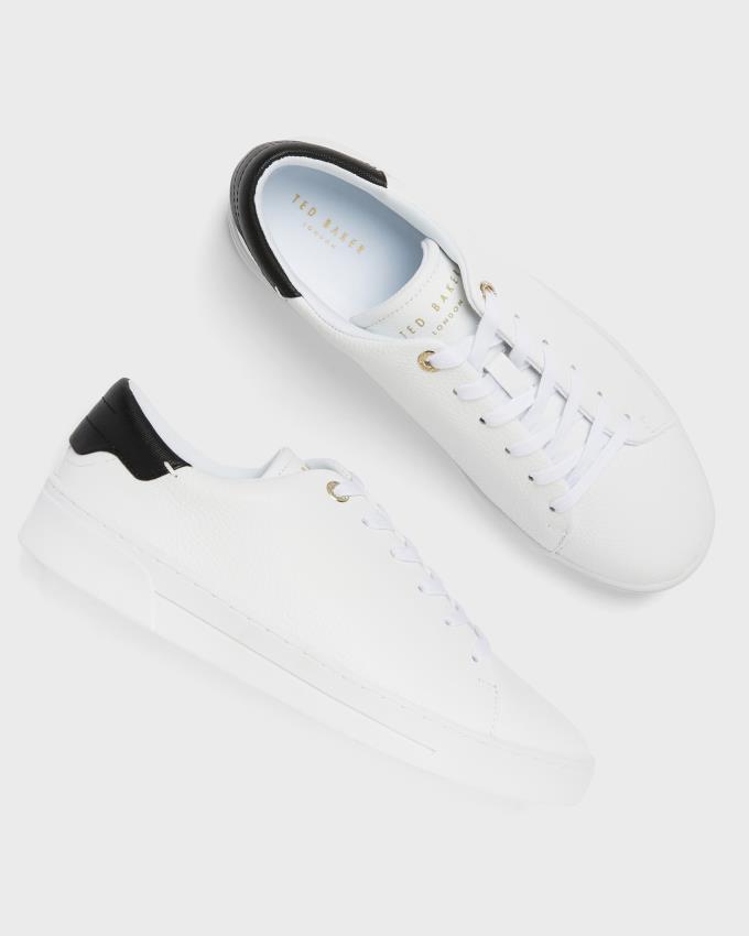Trampki Damskie Ted Baker Tumbled Leather Białe Czarne Polska | PL-MICRD3290