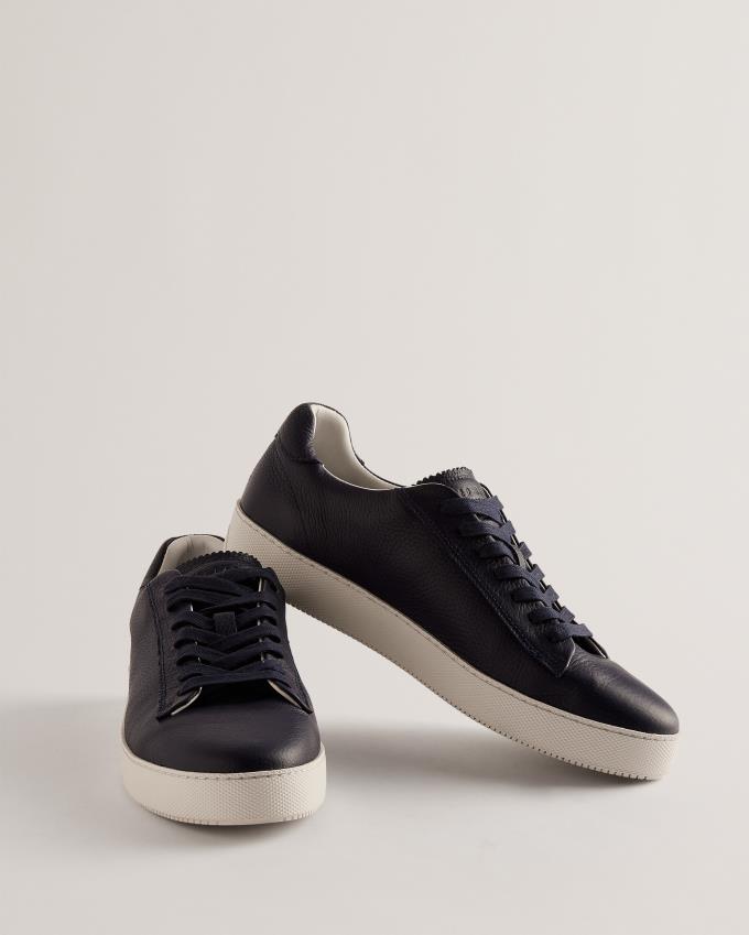 Trampki Męskie Ted Baker Pebbled Leather Low Top Granatowe Polska | PL-WUYXM9453