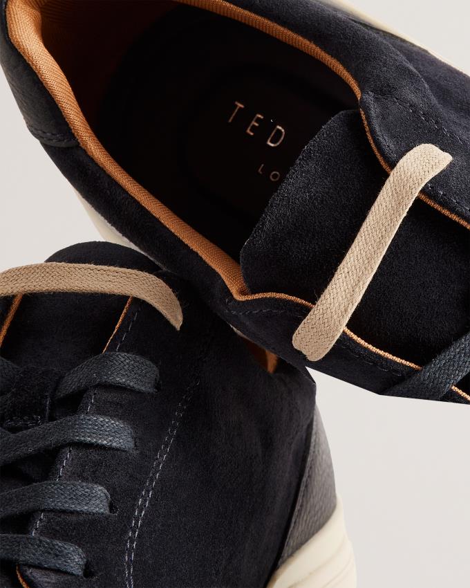 Trampki Męskie Ted Baker Textured Leather Low Top Granatowe Polska | PL-JDHBC3412